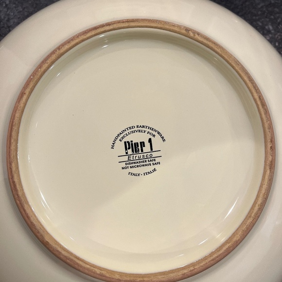 Pier 1 Etrusco Dinner Plate Orange Red and Green Bands Swirls and Dots Italy - Picture 2 of 3